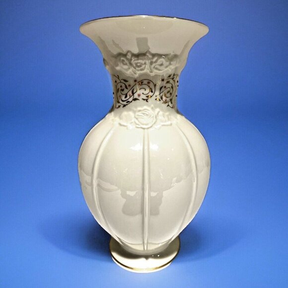 Vintage LENOX Rose Brocade Flared Vase Jeweled Collection 8 3/4" Textured USA - Picture 1 of 9